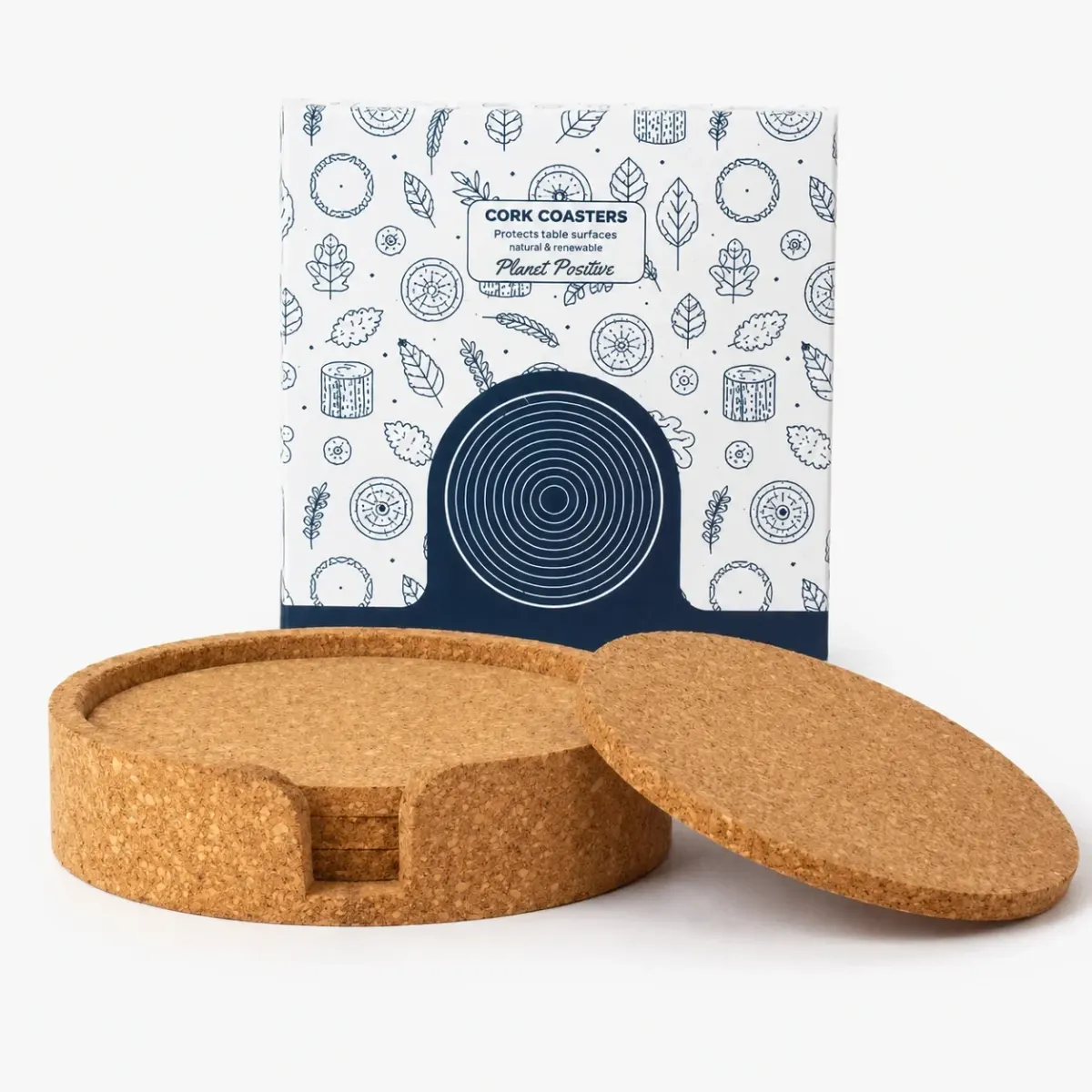 Cork Coasters with Cork Holder, Set of 4