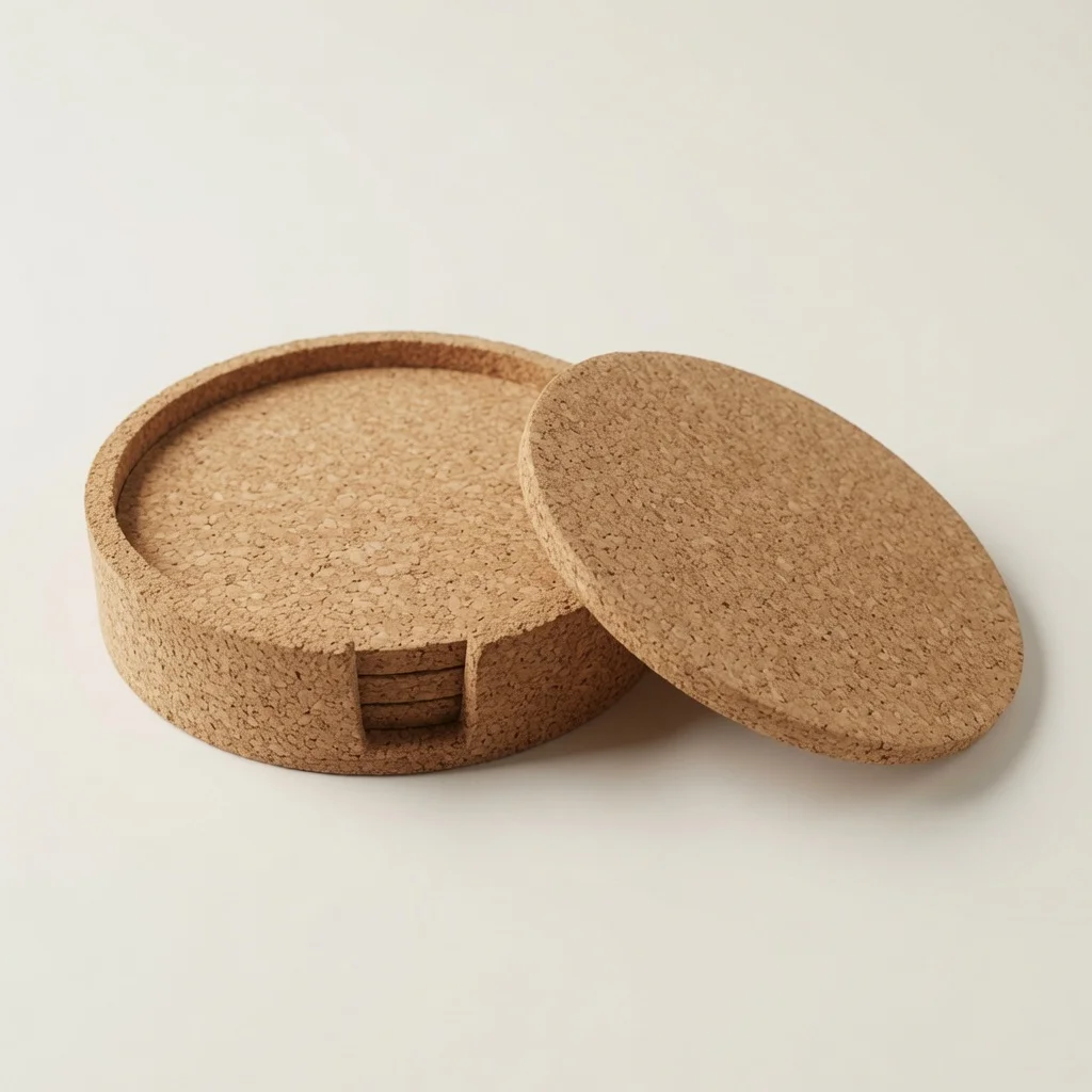 Cork Coasters with Cork Holder, Set of 4, another view