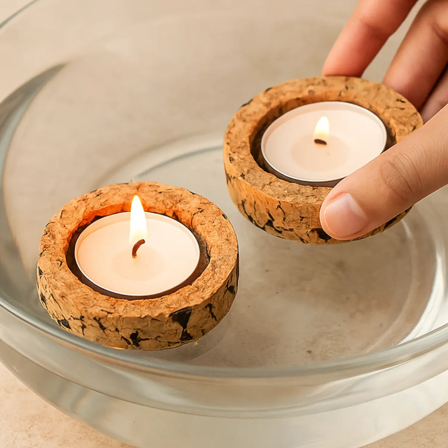 Floating Cork Diya, Set of 2, another view