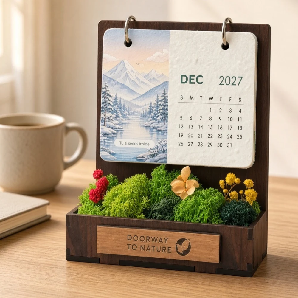 Forest Garden Desk Calendar, in a styled scene