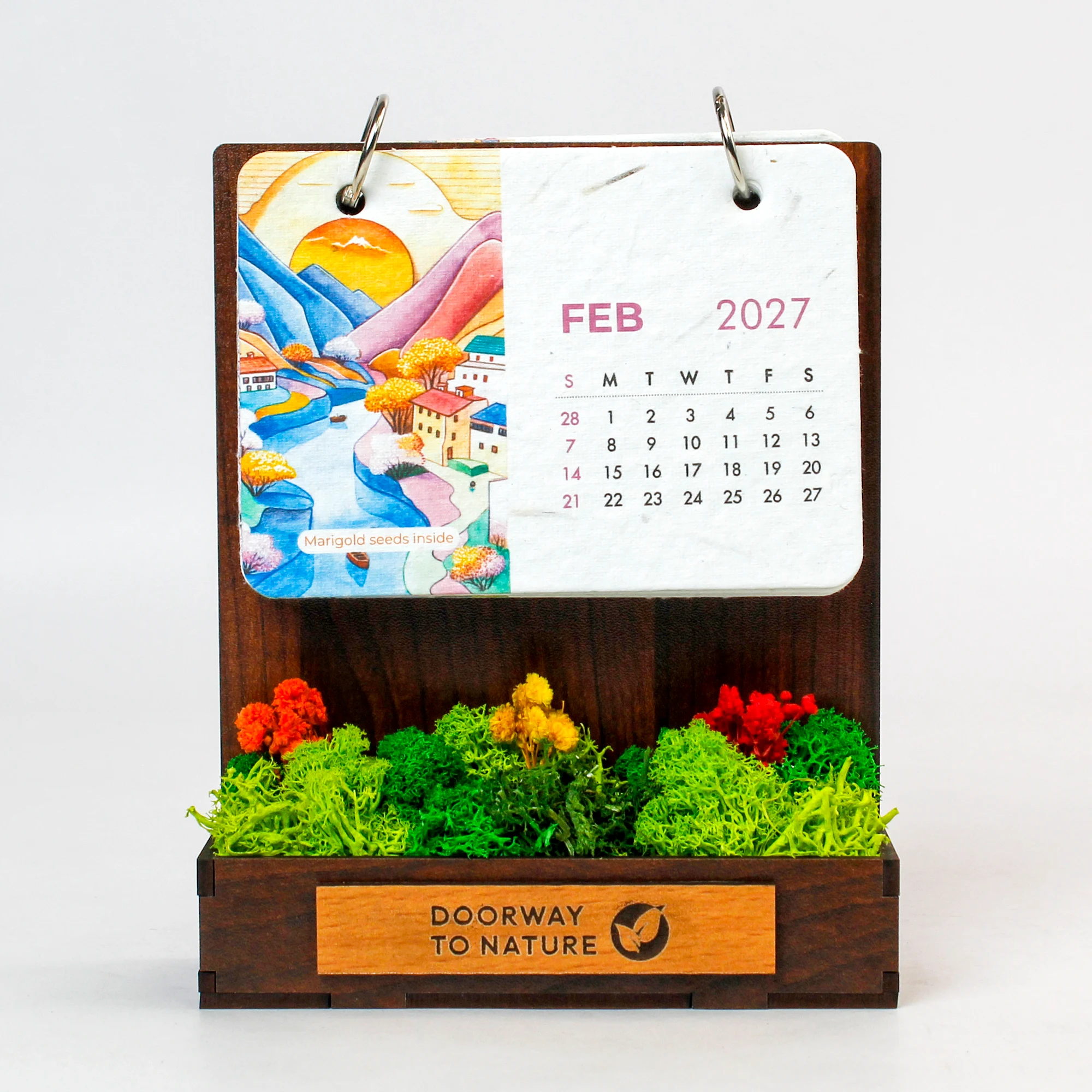 The Forest Garden calendar straight on, numbered: the rings, the months, the seed, the garden, the stand and the plate