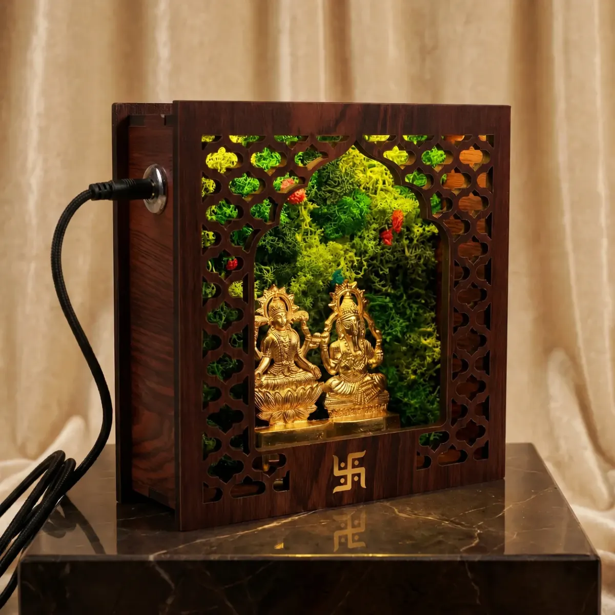 Forest Namah Lakshmi–Ganesh Divine Pair, 6 × 6 in, in use