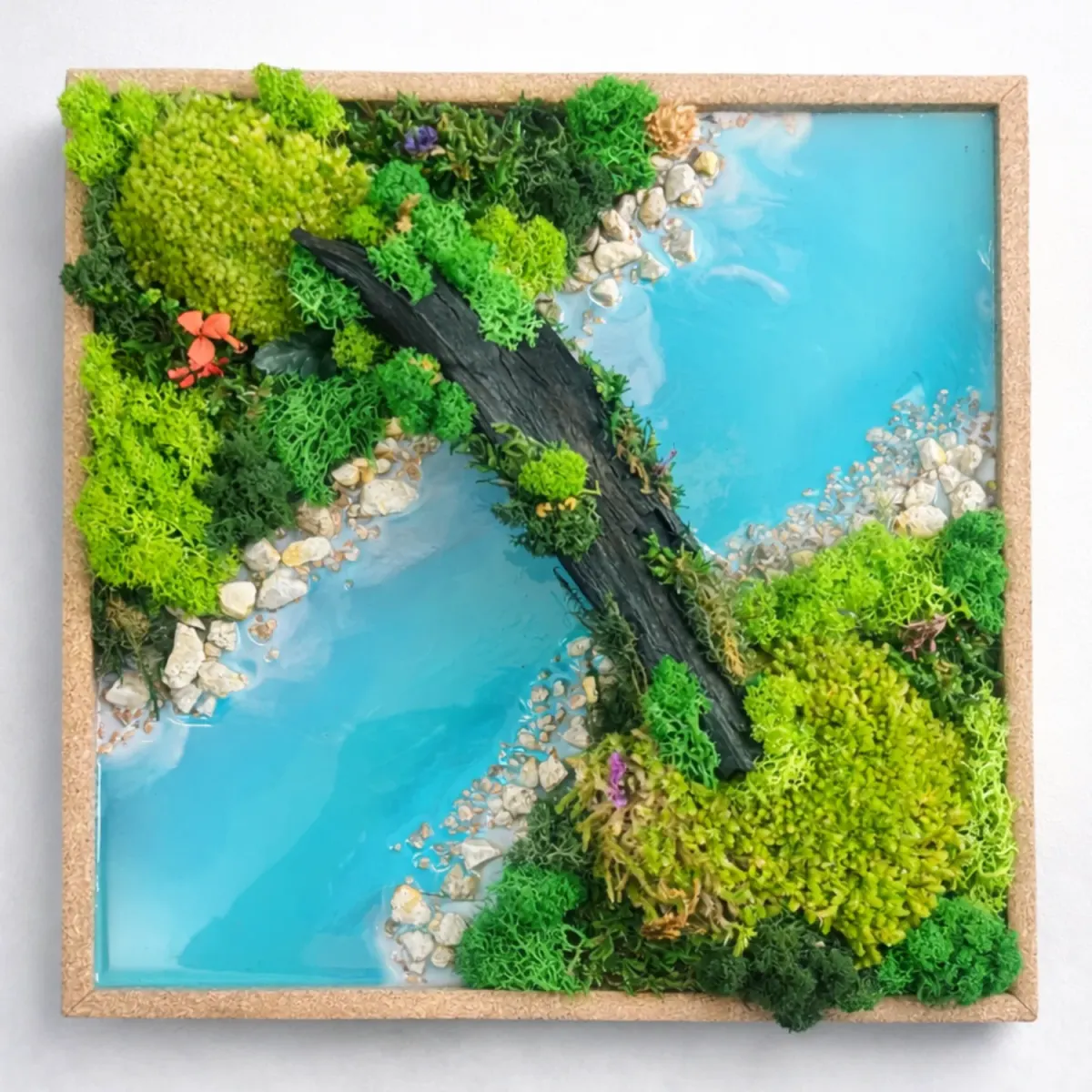 Forest Aqua Cork Frame, Bridge, 12 × 12 in