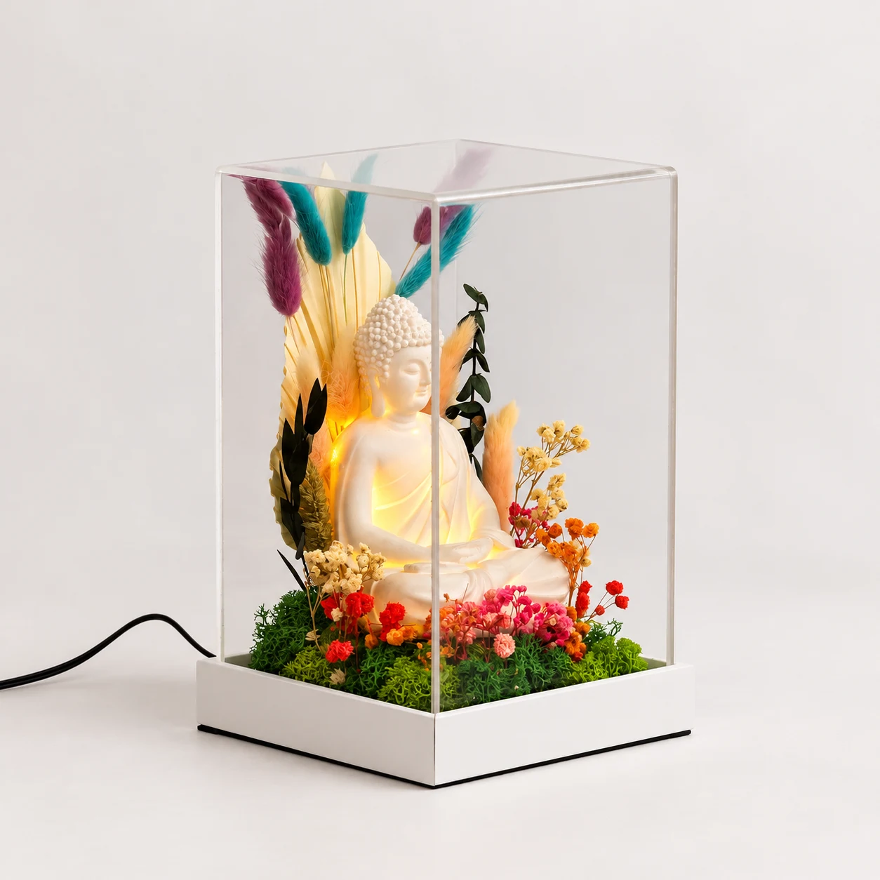 Forest Terrarium with Buddha, Lit, 9 × 5 in, another view