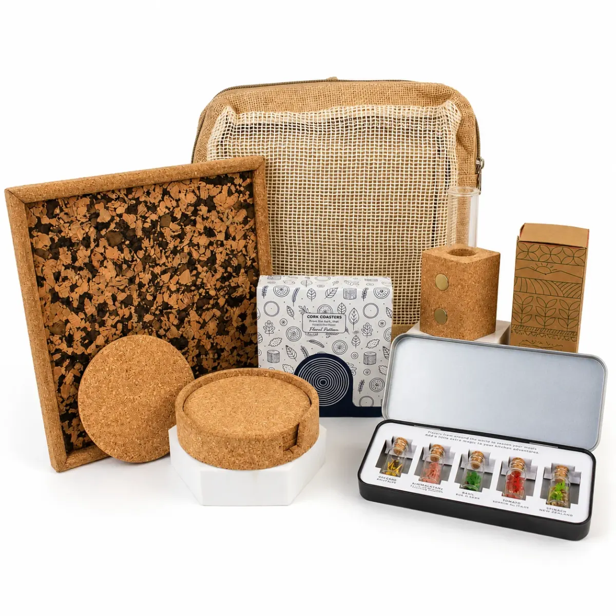 Cork Tray, Coasters and Planter Gift Bag