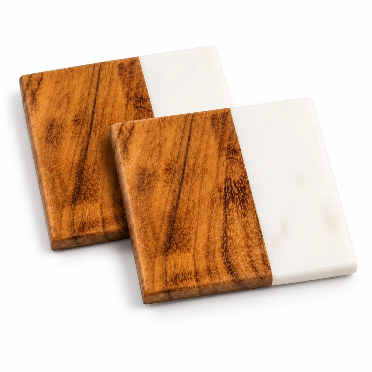 Marble and Wood Coaster Set of 2, Square, 4 in, another view