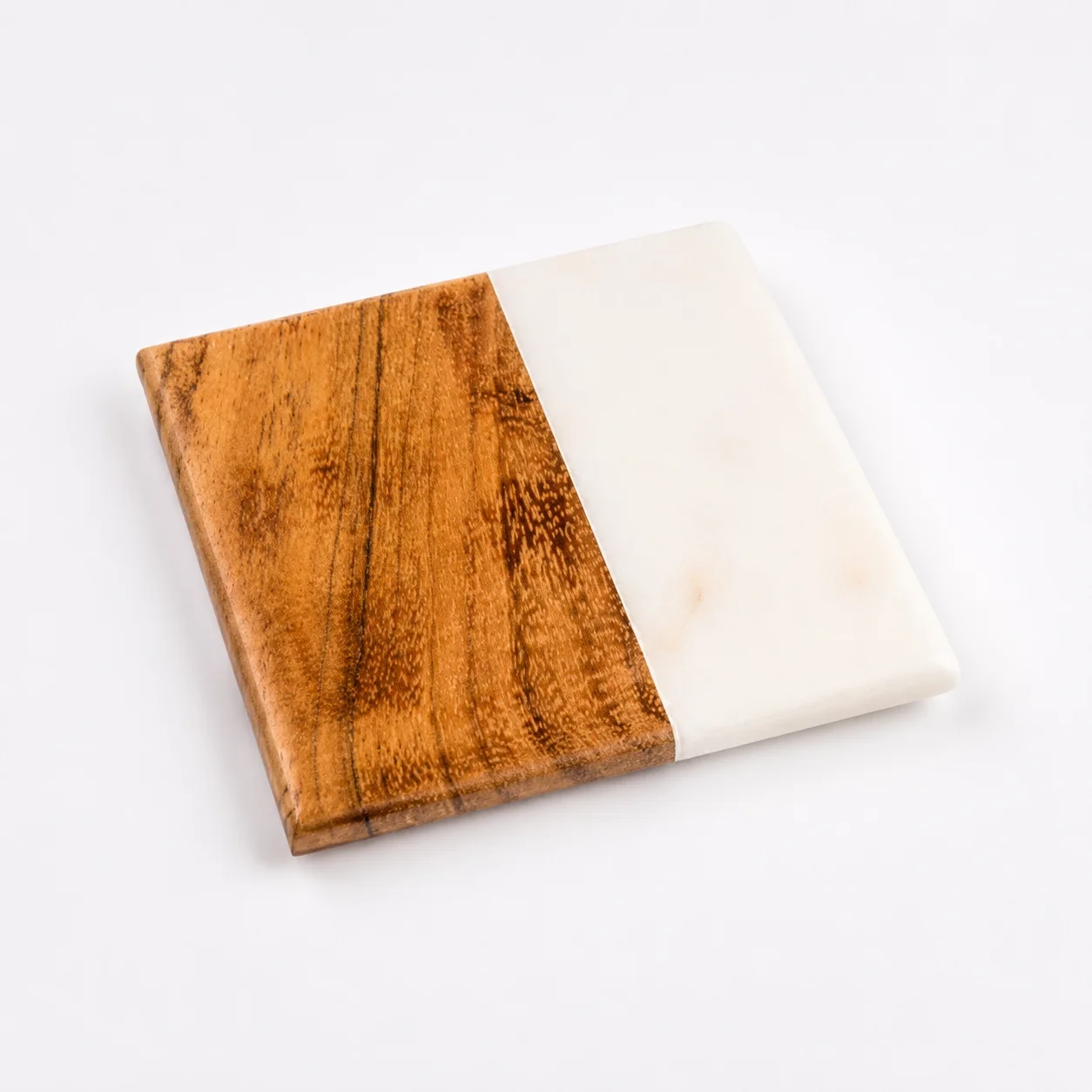 Marble + Wood Coaster – Square 4"